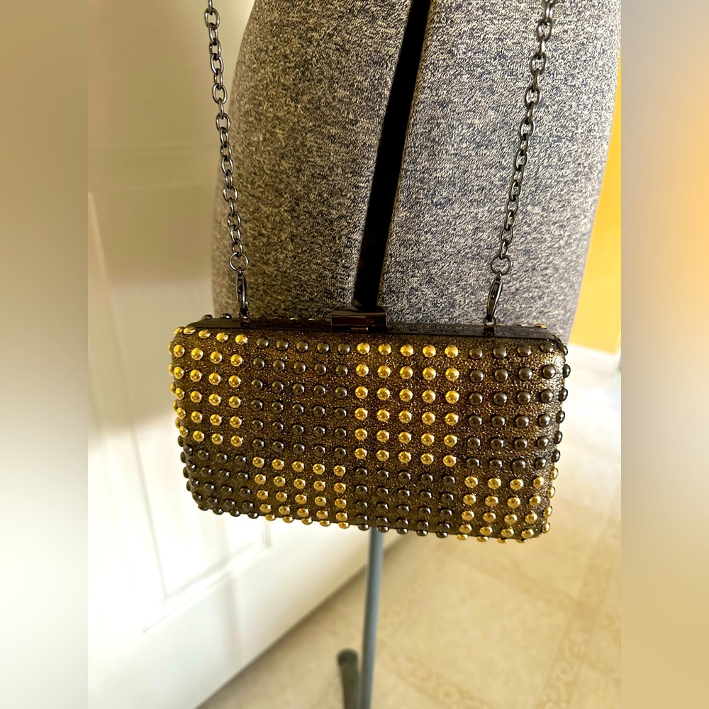 New Sondra Roberts metallic studded clutch handbag purse